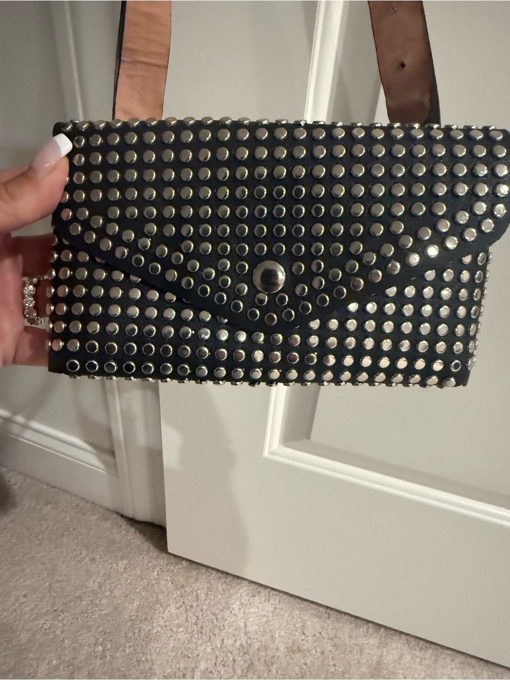 Black Studded Envelope Belt/Crossbody Bag - Unbranded